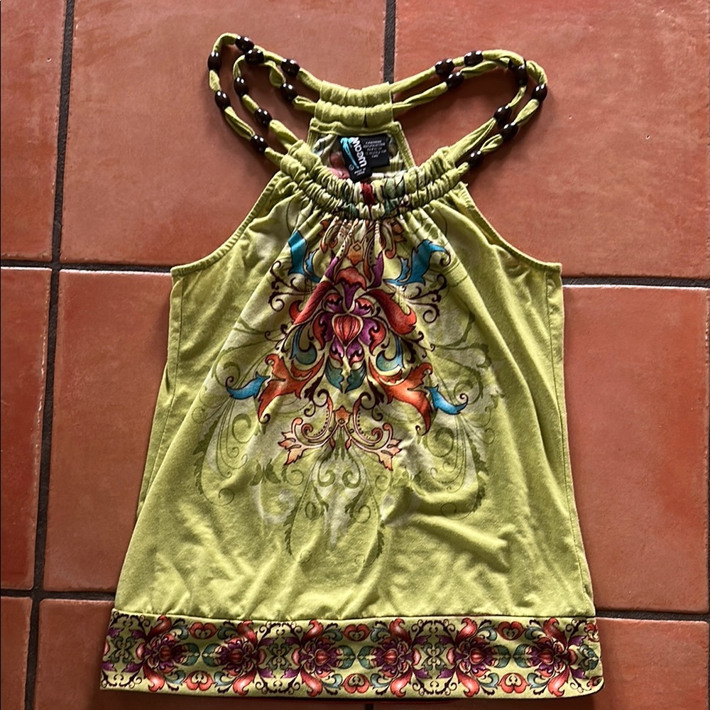 Weavers Green Ruched Graphic Tank Top
